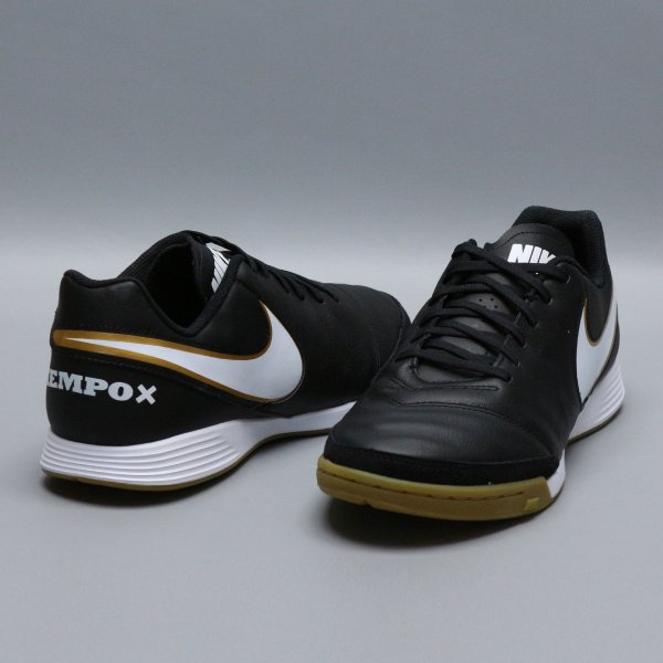 Футзалки Nike Tiempo GENIO II Leather IC - Black/Gold 819215-010