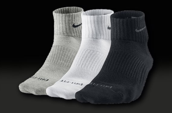 Футбольные носки Nike Dri-Fit Cotton - 3 пары (Белые/Черные/Серые - по одной паре)