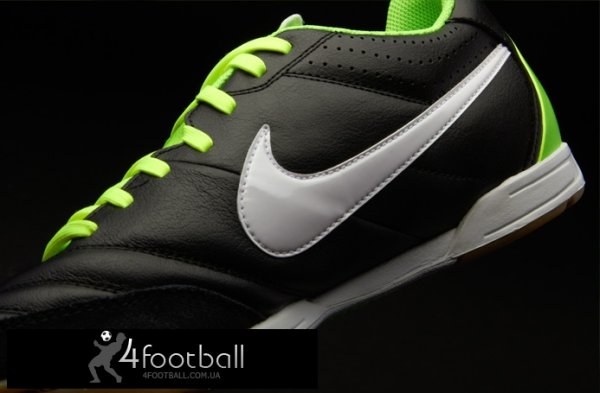 Детские футзалки Nike Tiempo Natural IV IC кожа (черный-зеленый)