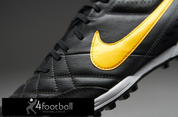 Сороконіжки Nike Tiempo Natural Leather IV TF (чорний/жовтогарячий) - зображення 4